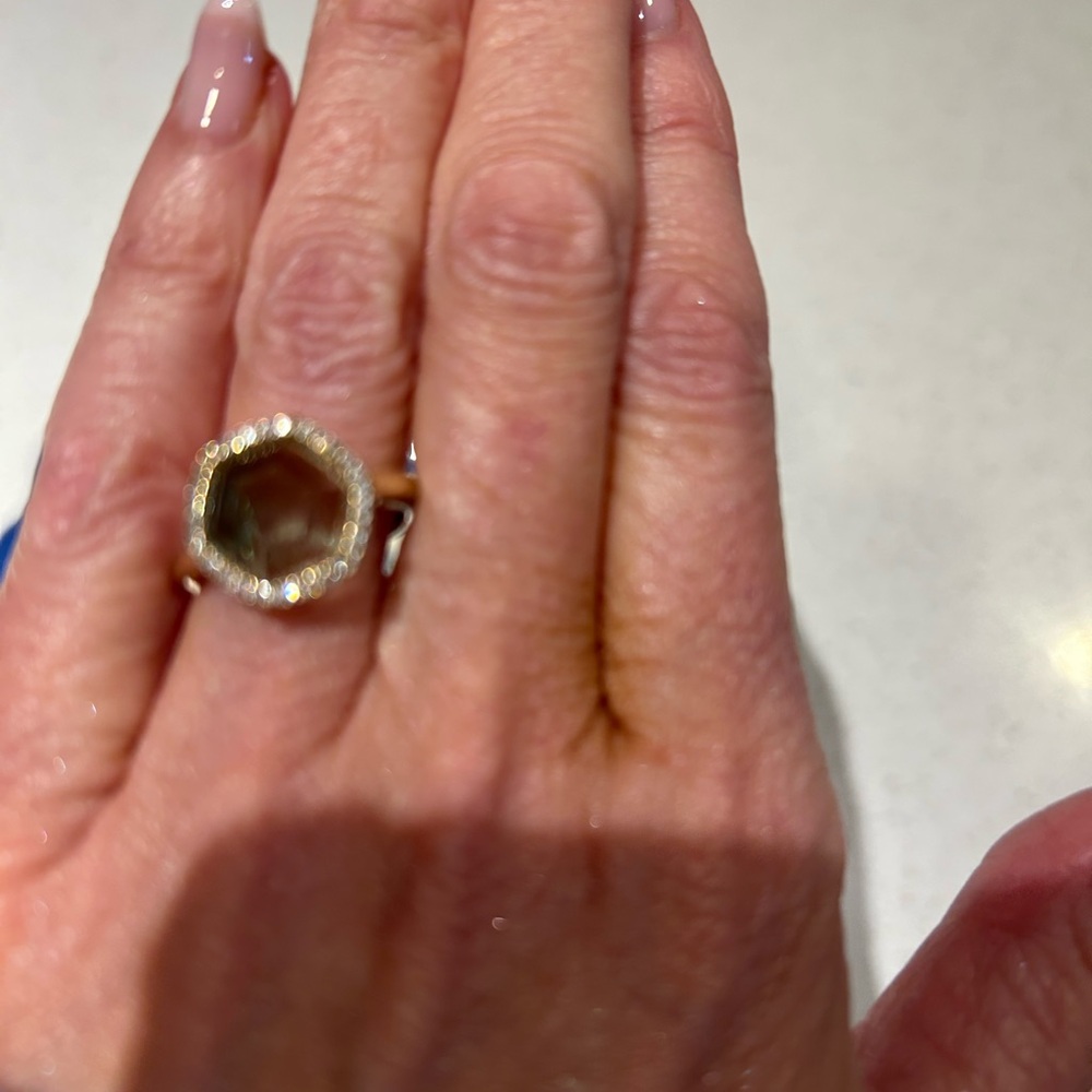 Cocktail Ring   Hard to find Gold-Tone Ring with Crystal Accents